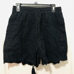 Solitaire Women's Shorts‎ Eyelet Tassel Tie Elastic Waist Casual Black Large NWT